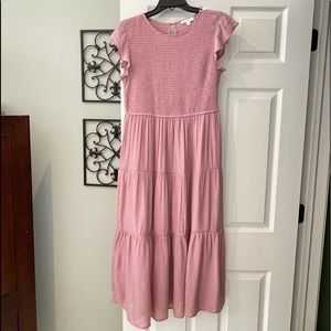 By the River flutter sleeve tiered midi dress- Dusty Pink- Size L